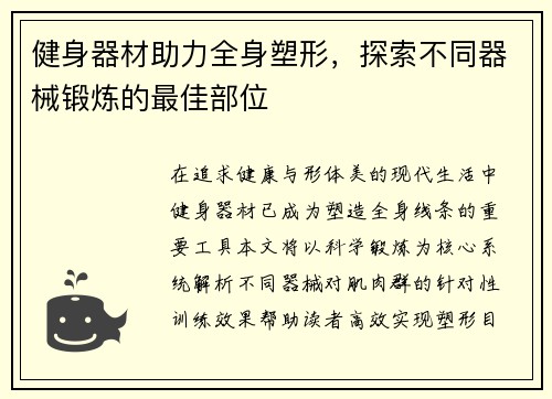 健身器材助力全身塑形，探索不同器械锻炼的最佳部位